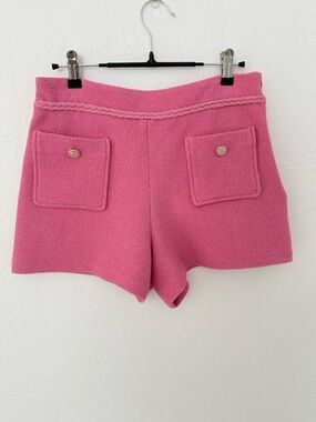 Maje Pink Braided-Waist Tweed Shorts